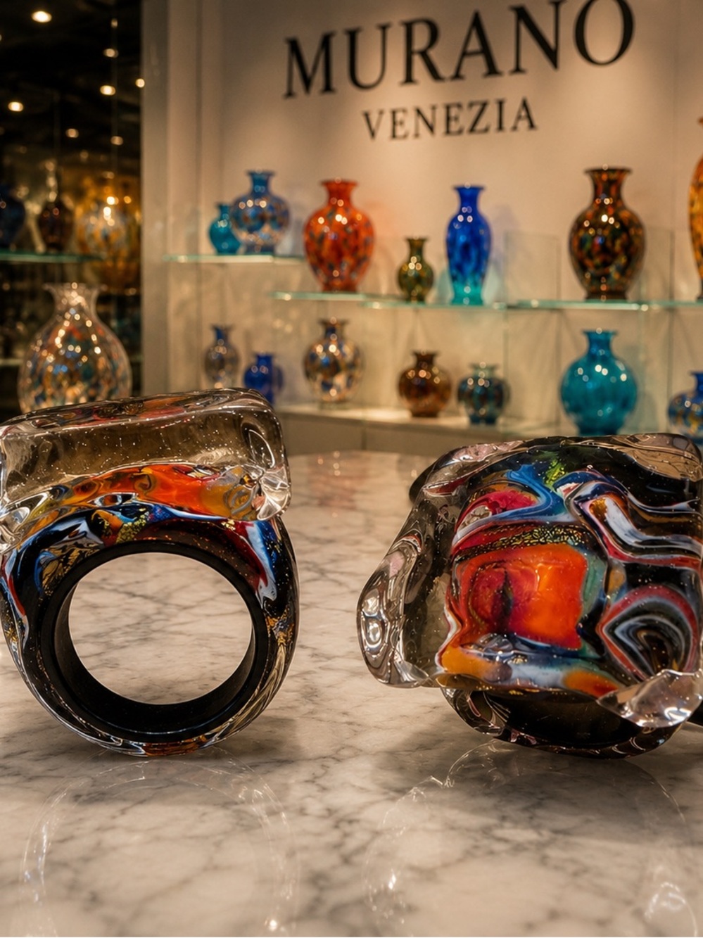 Murano handmade glass square statement ring - Picture 3 of 3